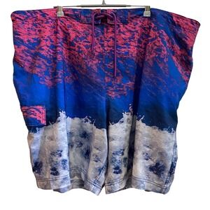 George Swim Trunks Abstract Print Drawstring Waist Blue Pink‎ 3XL